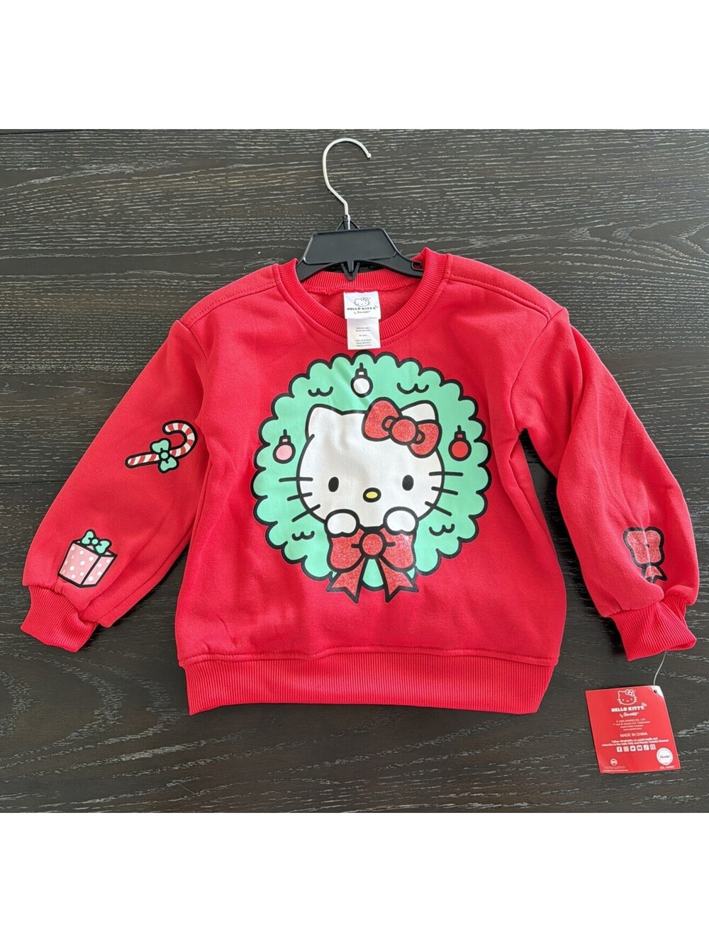 Hello Kitty Christmas  Sweatshirt - Wreath Center Red Size 4 Kids